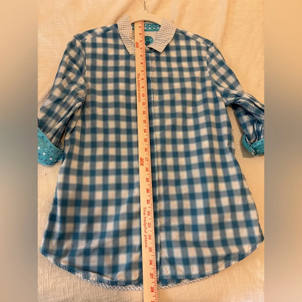 Robert Graham Blue & White Cotton Checked Collared Shirt Women’s Medium - Picture 7 of 10
